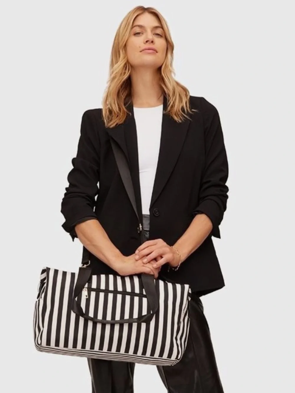 Alice + Olivia By Stacey Bendet  Positano Striped Travel Duffle Weekend Bag NWOT